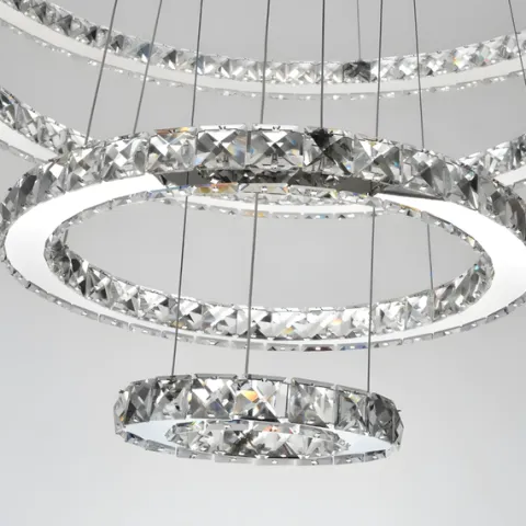 ŻYRANDOL KRYSZTAŁOWY 3 RING LUSTRZANY SALONU LAMPA WISZĄCA SUFITOWA CIEPŁY