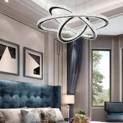 ŻYRANDOL KRYSZTAŁOWY 3 RING LUSTRZANY SALONU LAMPA WISZĄCA SUFITOWA CIEPŁY