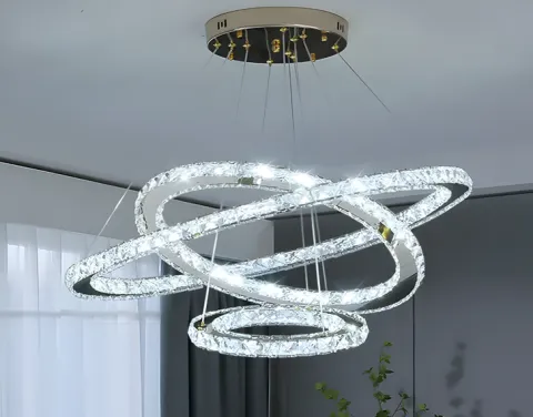 ŻYRANDOL KRYSZTAŁOWY 3 RING LUSTRZANY SALONU LAMPA WISZĄCA SUFITOWA CIEPŁY