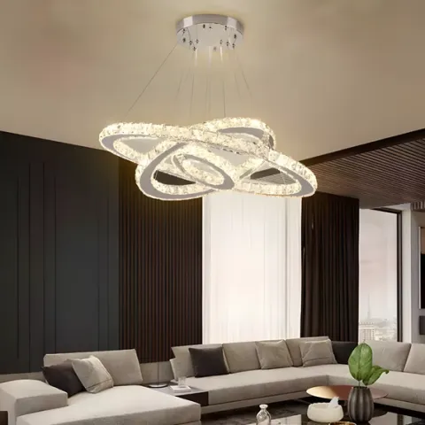 ŻYRANDOL KRYSZTAŁOWY 3 RING LUSTRZANY SALONU LAMPA WISZĄCA SUFITOWA CIEPŁY