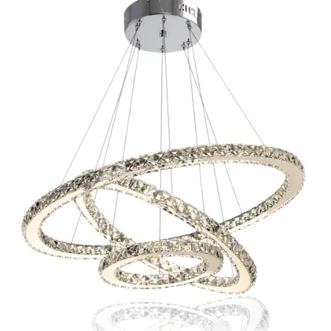 ŻYRANDOL KRYSZTAŁOWY 3 RING LUSTRZANY SALONU LAMPA WISZĄCA SUFITOWA CIEPŁY