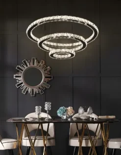 ŻYRANDOL KRYSZTAŁOWY 3 RING LUSTRZANY SALONU LAMPA WISZĄCA SUFITOWA CIEPŁY