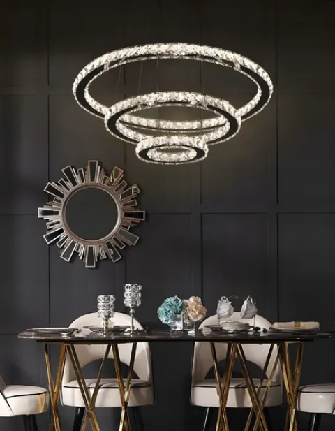 ŻYRANDOL KRYSZTAŁOWY 3 RING LUSTRZANY SALONU LAMPA WISZĄCA SUFITOWA CIEPŁY