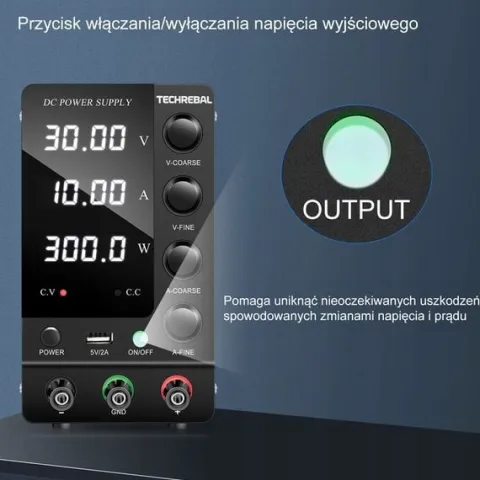 ZASILACZ LABORATORYJNY SERWISOWY TECHREBAL SPS-C3010 30V 10A USB 5V + KABLE
