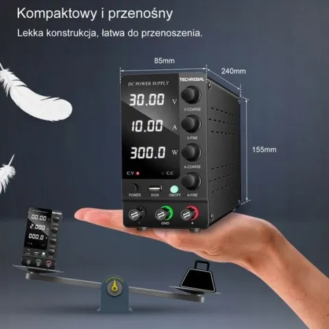ZASILACZ LABORATORYJNY SERWISOWY TECHREBAL SPS-C3010 30V 10A USB 5V + KABLE
