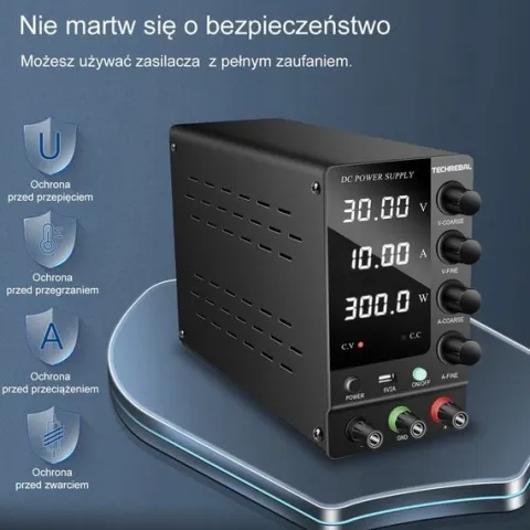 ZASILACZ LABORATORYJNY SERWISOWY TECHREBAL SPS-C3010 30V 10A USB 5V + KABLE