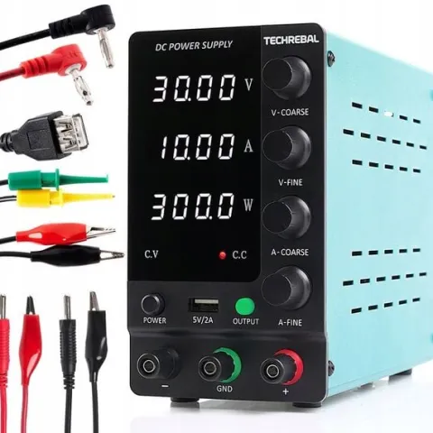 ZASILACZ LABORATORYJNY SERWISOWY TECHREBAL SPS-C3010 30V 10A USB 5V + KABLE