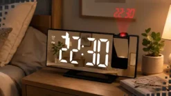 Zegar budzik elektorniczny cyfrowy z projektorem led lustro termometr
