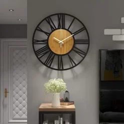 Zegar Ścienny 3D Metalowy Wiszący Vintage Rzymski Na Ścianę Loft 80cm Cichy