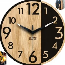 Zegar ścienny drewniany Dębowy ALFRED - 33 cm cichy, zegar do salonu