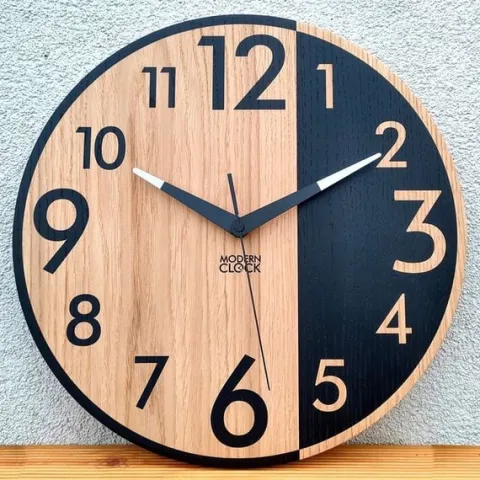 Zegar ścienny drewniany Dębowy ALFRED - 33 cm cichy, zegar do salonu