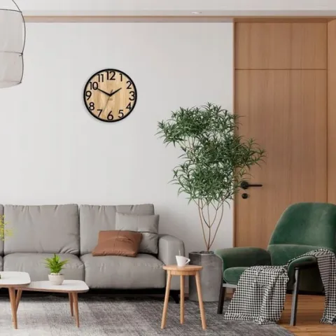 Zegar ścienny drewniany Dębowy FOCUS – 33 cm, cichy mechanizm