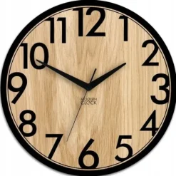 Zegar ścienny drewniany Dębowy FOCUS – 33 cm, cichy mechanizm