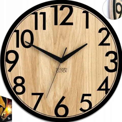 Zegar ścienny drewniany Dębowy FOCUS – 33 cm, cichy mechanizm