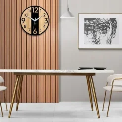 Zegar ścienny drewniany Dębowy LINCOLN - 33 cm cichy, zegar do salonu
