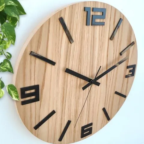 Zegar ścienny drewniany Dębowy ARABIK - 33 cm cichy, zegar do salonu