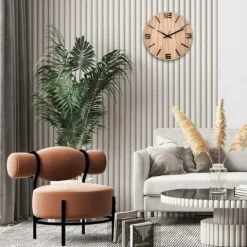 Zegar ścienny drewniany Dębowy ARABIK - 33 cm cichy, zegar do salonu