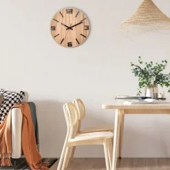 Zegar ścienny drewniany Dębowy ARABIK - 33 cm cichy, zegar do salonu