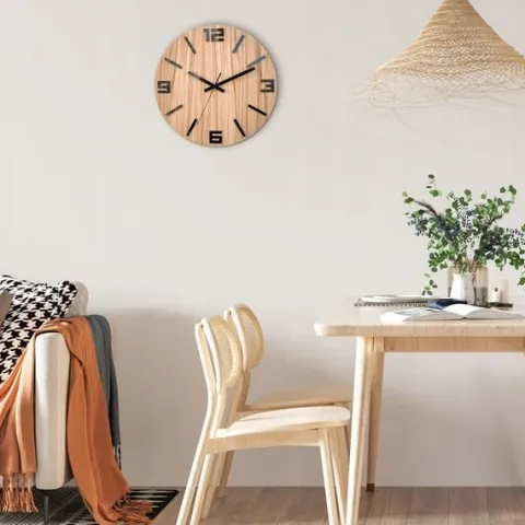 Zegar ścienny drewniany Dębowy ARABIK - 33 cm cichy, zegar do salonu