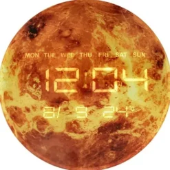 Zegar ścienny planeta mars z wyświetlaczem LED 32 cm pomarańczowy