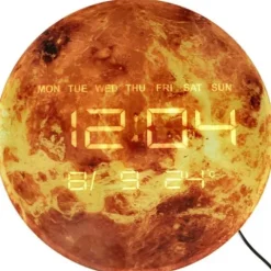 Zegar Ścienny Planeta Mars Z Wyświetlaczem Led 32 Cm Pomarańczowy