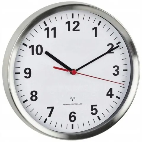 Zegar ścienny sterowany radiowo 22cm DCF77 aluminium cicha praca wskazówek