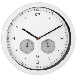 Zegar ścienny sterowany radiowo BIAŁY 26cm DCF77 HIGROMETR TERMOMETR