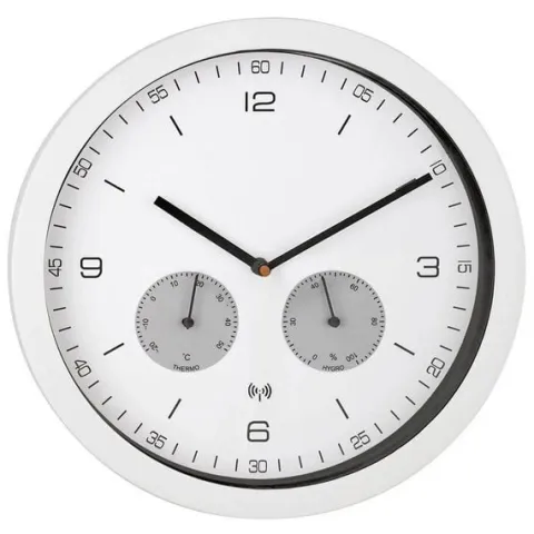 Zegar ścienny sterowany radiowo BIAŁY 26cm DCF77 HIGROMETR TERMOMETR