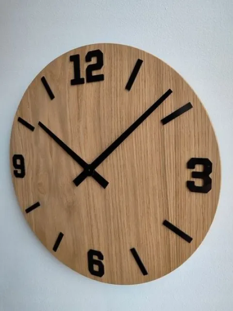 ZEGAR DREWNIANY Ścienny Dębowy MODESTO 40 cm cichy DĄB DUŻY SLIM
