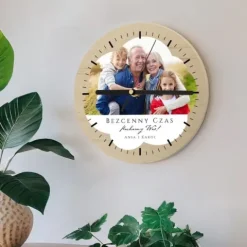 Zegar drewniany ścienny ze zdjęciem prezent na dzień babci i dziadka
