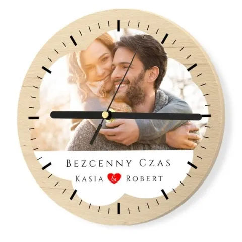 ZEGAR DREWNIANY ŚCIENNY z TWOIM ZDJĘCIEM PREZENT na Walentynki