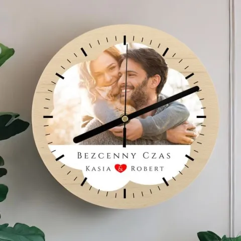 ZEGAR DREWNIANY ŚCIENNY z TWOIM ZDJĘCIEM PREZENT na Walentynki