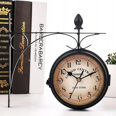 ZEGAR DWUSTRONNY ŚCIENNY DWORCOWY RETRO VINTAGE METALOWY CZARNY DESIGN