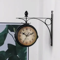 ZEGAR DWUSTRONNY ŚCIENNY DWORCOWY RETRO VINTAGE METALOWY CZARNY DESIGN