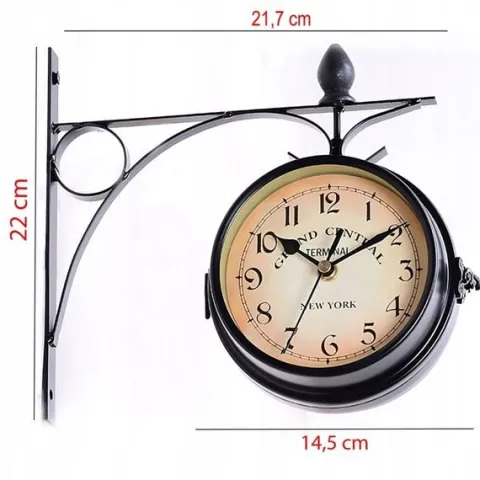 ZEGAR DWUSTRONNY ŚCIENNY DWORCOWY RETRO VINTAGE METALOWY CZARNY DESIGN