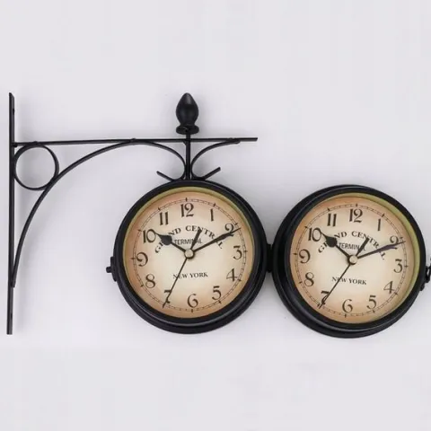 ZEGAR DWUSTRONNY ŚCIENNY DWORCOWY RETRO VINTAGE METALOWY CZARNY DESIGN
