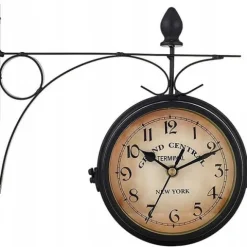 ZEGAR DWUSTRONNY ŚCIENNY DWORCOWY RETRO VINTAGE METALOWY CZARNY DESIGN