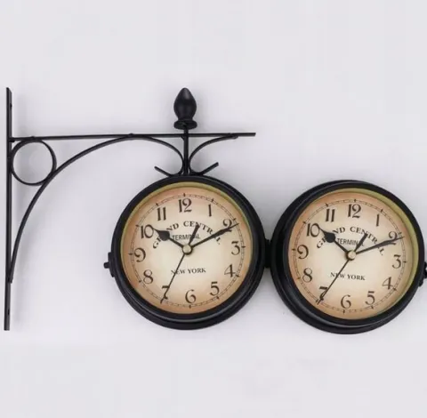 ZEGAR DWUSTRONNY ŚCIENNY RETRO METALOWY CZARNY VINTAGE DESIGN 24CM