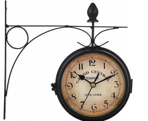 ZEGAR DWUSTRONNY ŚCIENNY RETRO METALOWY CZARNY VINTAGE DESIGN 24CM