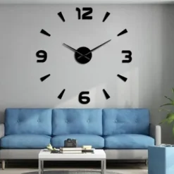 Zegar Przyklejany Nowoczesny Na Ścianę 3D Cichy 120 cm Czarny Ścienny