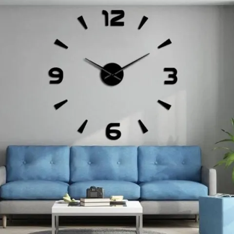 Zegar Przyklejany Nowoczesny Na Ścianę 3D Cichy 120 cm Czarny Ścienny