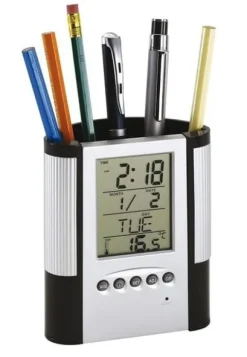 Zegar z wyświetlaczem LCD, BUTLER, srebrny/czarny