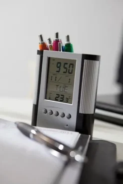 Zegar z wyświetlaczem LCD, BUTLER, srebrny/czarny