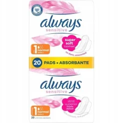 Zestaw Always Podpaski ze skrzydełkami Normal Sensitive rozm 1, 20 sztuk x2