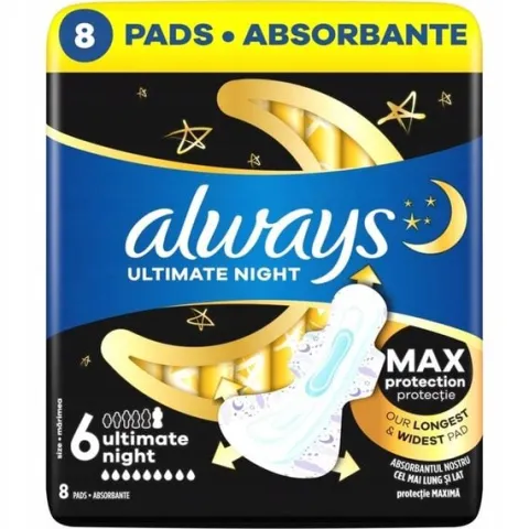 Zestaw Always Ultimate Night Podpaski ze skrzydełkami, rozmiar 6, 8 sztuk