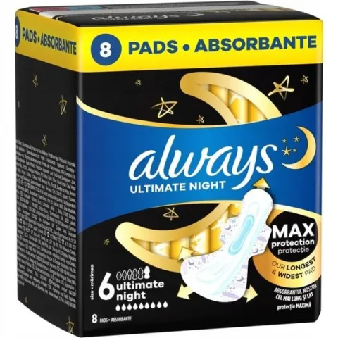 Zestaw Always Ultimate Night Podpaski ze skrzydełkami, rozmiar 6, 8 sztuk