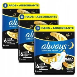 Zestaw Always Ultimate Night Podpaski ze skrzydełkami, rozmiar 6, 8 sztuk