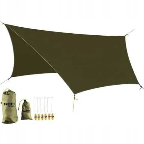 ZESTAW BIWAKOWY NEO TARP PŁACHTA WODOODPORNA LINKA PARACORD SPORK SURVIVAL