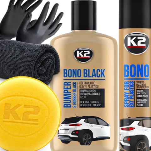 Zestaw Do Odnawiania Plastików Gumy Czernidło Gąbka Aplikator K2 Bono Black