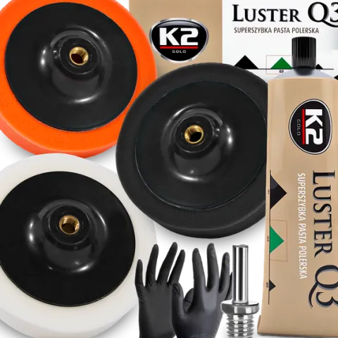 ZESTAW GĄBKI PADY POLERSKIE 145 MM K2 PASTA POLERSKA DO POLEROWANIA LAKIERU